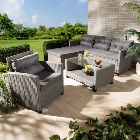 Baxton Studio Darian ModernGrey Fabric Upholstered and Grey Synthetic Rattan 4-Piece Patio Set 194-11755-ZORO